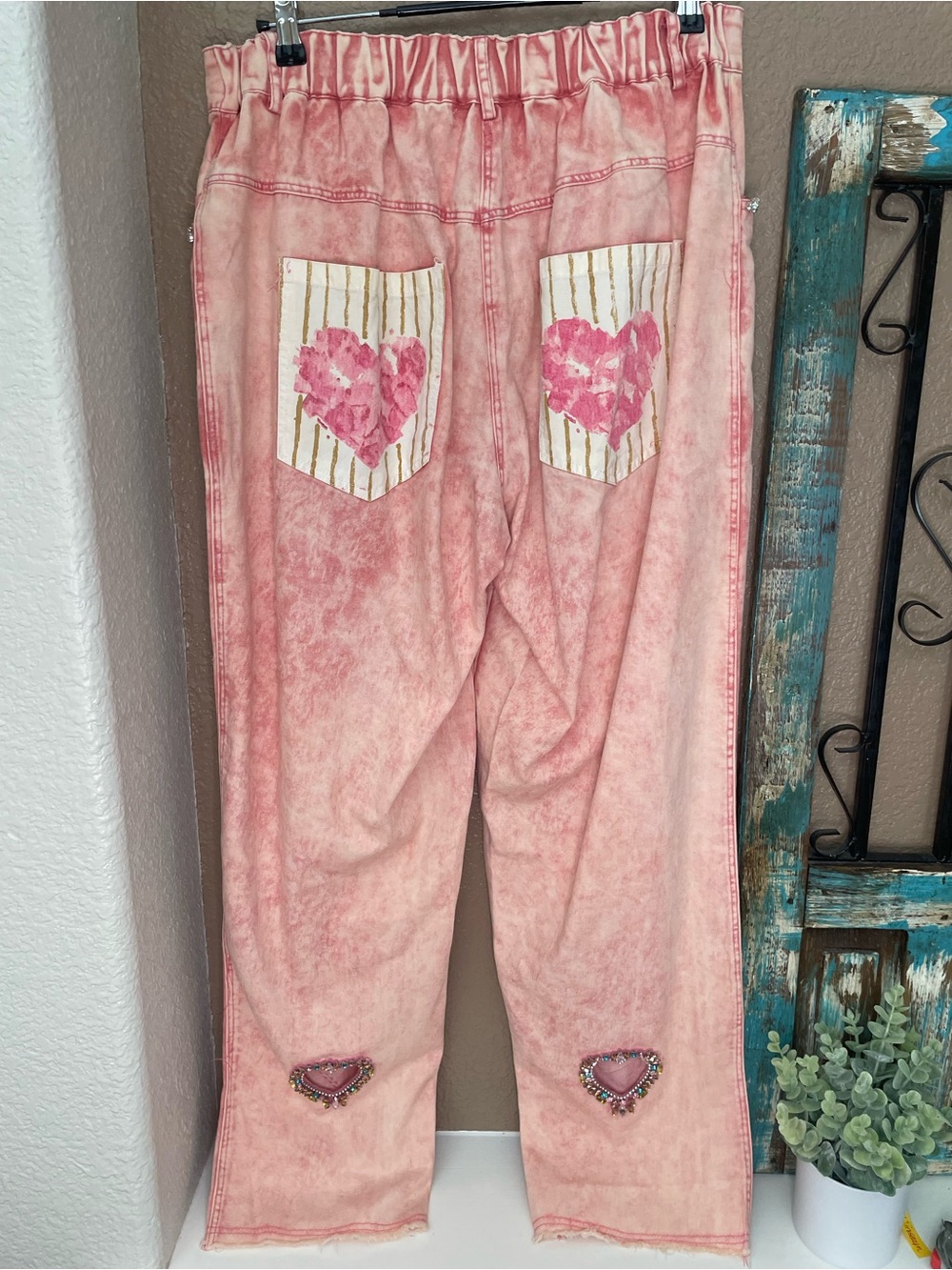 Embellished Pink Straight-Leg Patchwork Pants - Picture 2 of 5